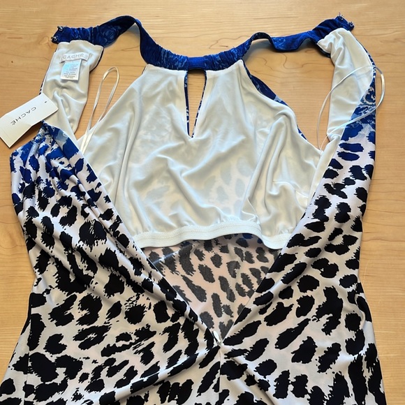 Cache Blue, Off White and Black Animal and Paisley Print Halter Maxi Dress Sz S - Picture 11 of 17